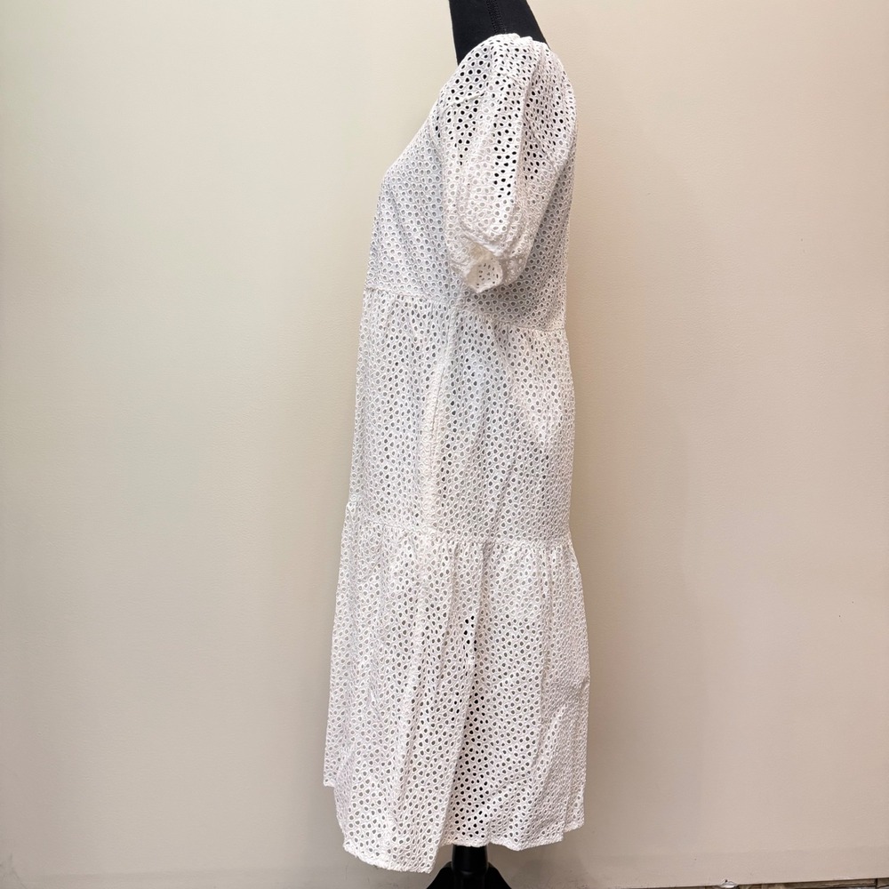 Everlane White Eyelet Tiered Midi Dress Puff Sleeve Cotton Womens XS Puff Sleeve - Picture 4 of 8